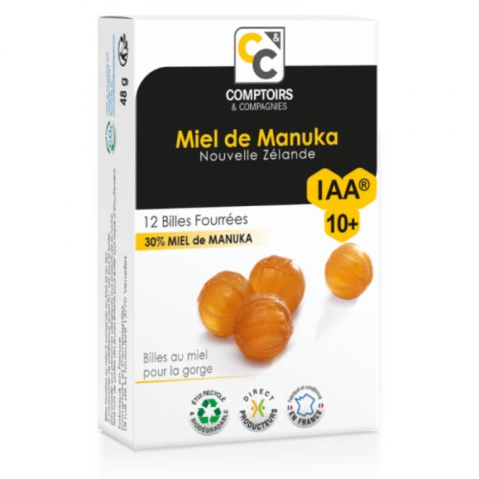 comptoirs-et-compagnies-comptoires-et-compagnies-miel-de-manuka-iaa-10-12-billes-fourrees-pour-la-gorge-rhumes-et-allergies.jpg COMPTOIRES ET COMPAGNIES MIEL DE MANUKA IAA 10+ 12 BILLES FOURREES POUR LA GORGE – Image 1